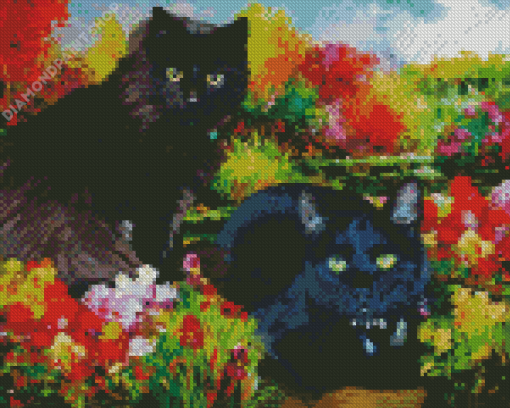 Two Black Cats In Garden Diamond Painting