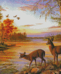 Two Deer By The River Diamond Paintings