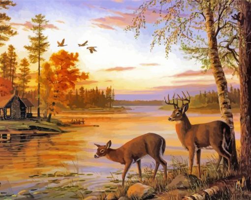 Two Deer By The River Diamond Paintings