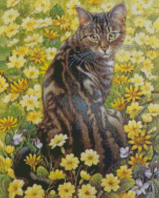 Cat In Field Art Diamond Painting