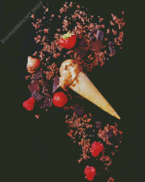 Chocolate Ice Cream Cone With Fruits Diamond Painting