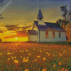 Country Church At Sunset Diamond Painting