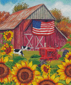 American Sunflower Landscape Diamond Painting