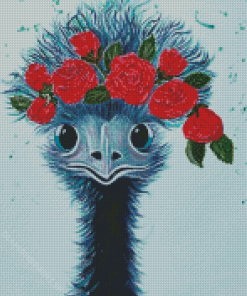 Bird Ostrich And Flowers Diamond Painting