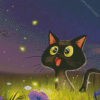 Black Cats And Flowers Cartoon Diamond Painting