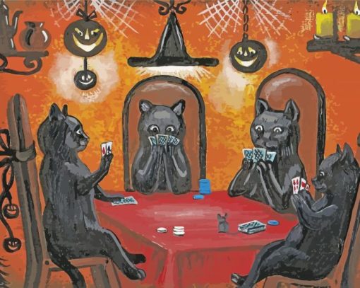 Black Cats Playing Poker Diamond Painting