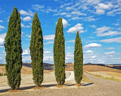 Four Cypress Trees Diamond Painting