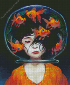 Girl And Gold Fish Diamond Painting