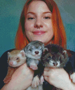 Ferrets And Woman Diamond Painting