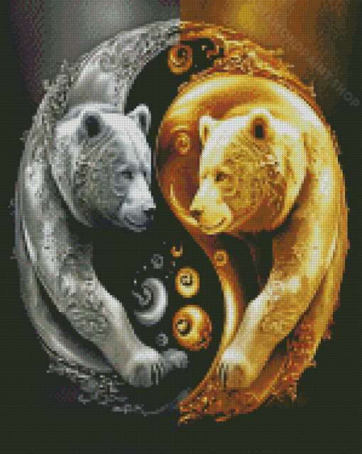 Gold And Silver Bears Yin And Yang Diamond Painting