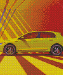 Golf 8 VW Yellow Sport Car Diamond Painting