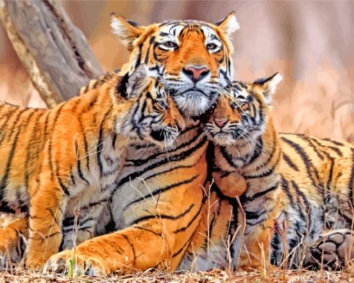 Tiger And Cubs Diamond Painting
