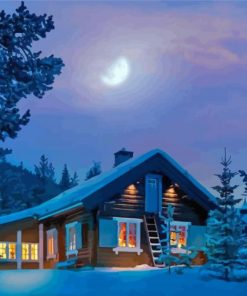 Aesthetic Norwegian Cabin In Snow Diamond Painting