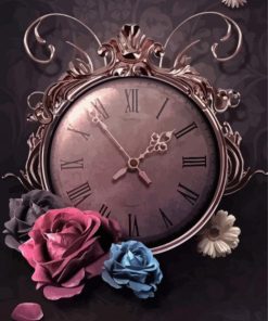 Clock And Flowers Diamond Painting