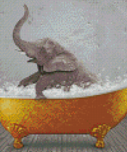 Elephant In Golden Tub Diamond Painting