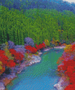 River Between Dense Forest Diamond Painting