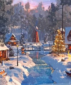 Snowy Village Diamond Painting