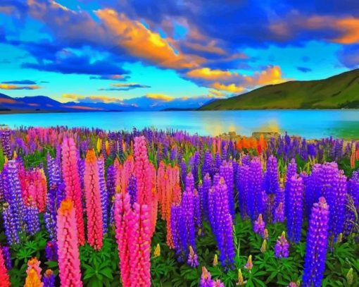 Beautiful Lupines Field Nature Diamond Painting