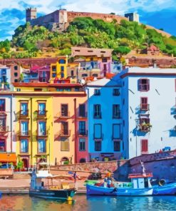 Colorful Buildings In Sardinia Diamond Painting