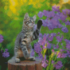 Kitten With Purple Flowers Diamond Painting