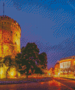 Thessaloniki White Tower At Night Diamond Painting