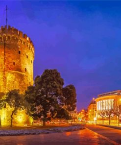 Thessaloniki White Tower At Night Diamond Painting