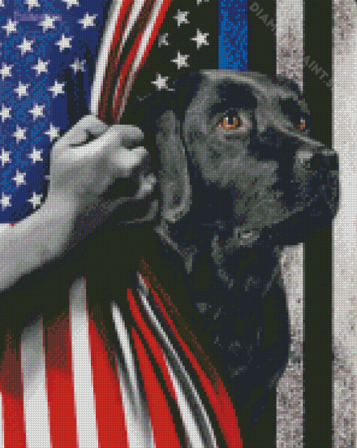 Aesthetic Black Lab With Flag Diamond Painting