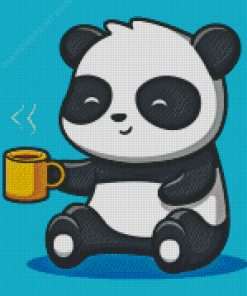 Panda Bear Animal Drinking Coffee Diamond Painting