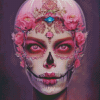 Pink Floral Skull Lady Diamond Painting