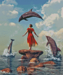 Woman And Dolphins Diamond Painting