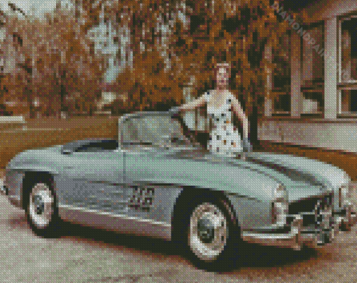 Woman With Mercedes Sl 300 Diamond Painting