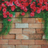 Bricks With Dark Pink Flowers Diamond Painting