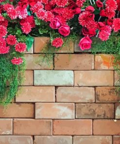 Bricks With Dark Pink Flowers Diamond Painting