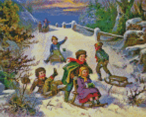 Kids Sledding Diamond Painting