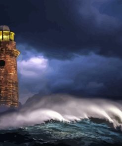 Lighthouse In Storm Diamond Painting