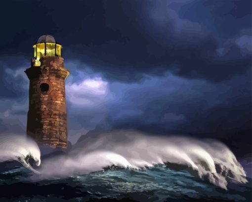 Lighthouse In Storm Diamond Painting