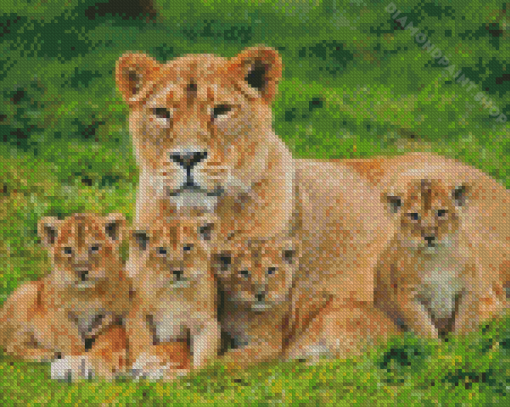 Lioness And Cubs Animals Diamond Painting