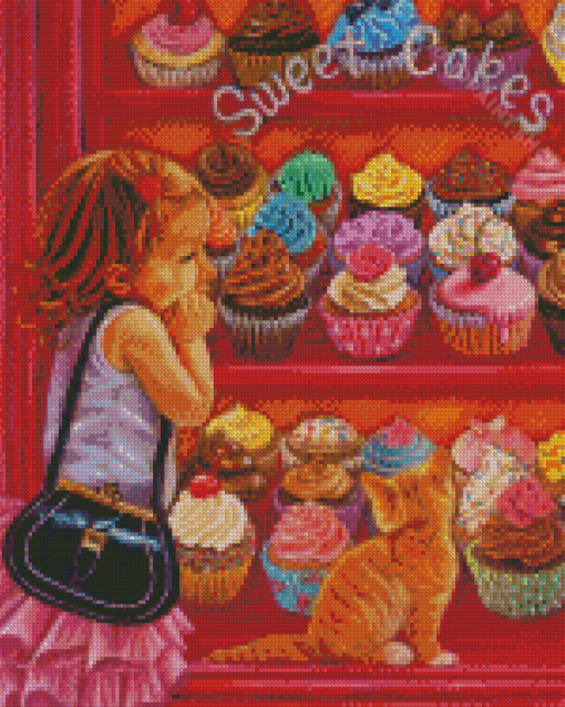 Little Girl At The Cupcake Bakery Diamond Painting