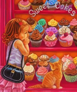 Little Girl At The Cupcake Bakery Diamond Painting