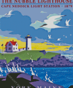 Nubble Lighthouse York Maine Poster Diamond Painting