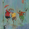 Old Happy Ladies With Umbrellas Art Diamond Painting