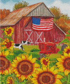 Sunflower And Old Barn Garden Diamond Painting