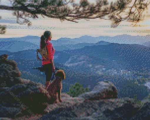 Woman Hiking With Dog Diamond Painting