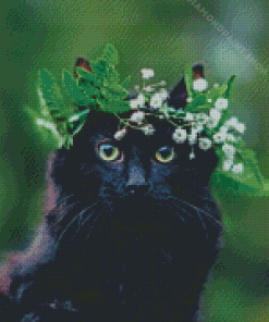 Black Cat Floral Crown Diamond Painting