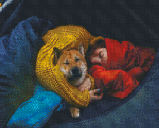 Girl Sleeping With Pet Diamond Painting