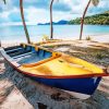 Tropical Beach Boat Palm Trees Diamond Painting