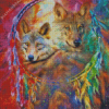 Colorful Wolves With Dream Catcher Diamond Painting