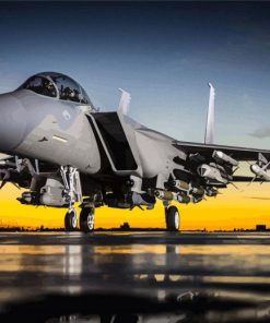 F15 Airplane Landing With Sunset By Diamond Painting