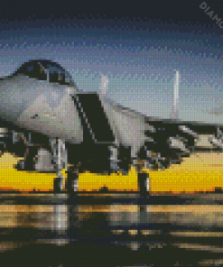 F15 Airplane Landing With Sunset By Diamond Painting