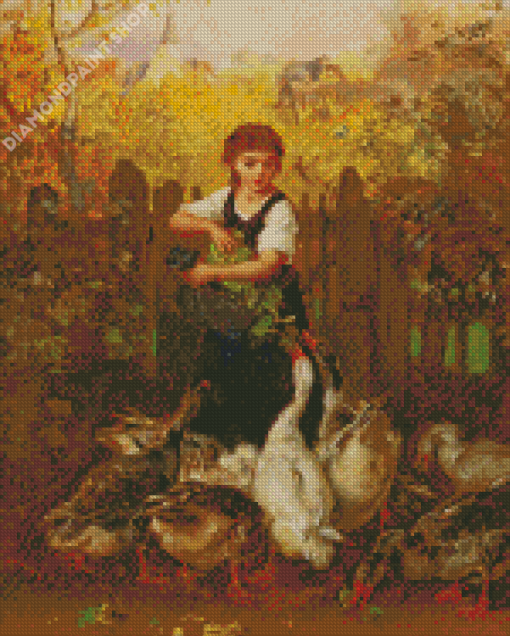 Girl Feeding Geese Diamond Painting